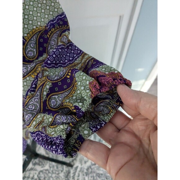 Simply Emma Top Women's sz 2X V-neck Handkerchief Print Multi Boho Peasant Panes - Picture 7 of 15